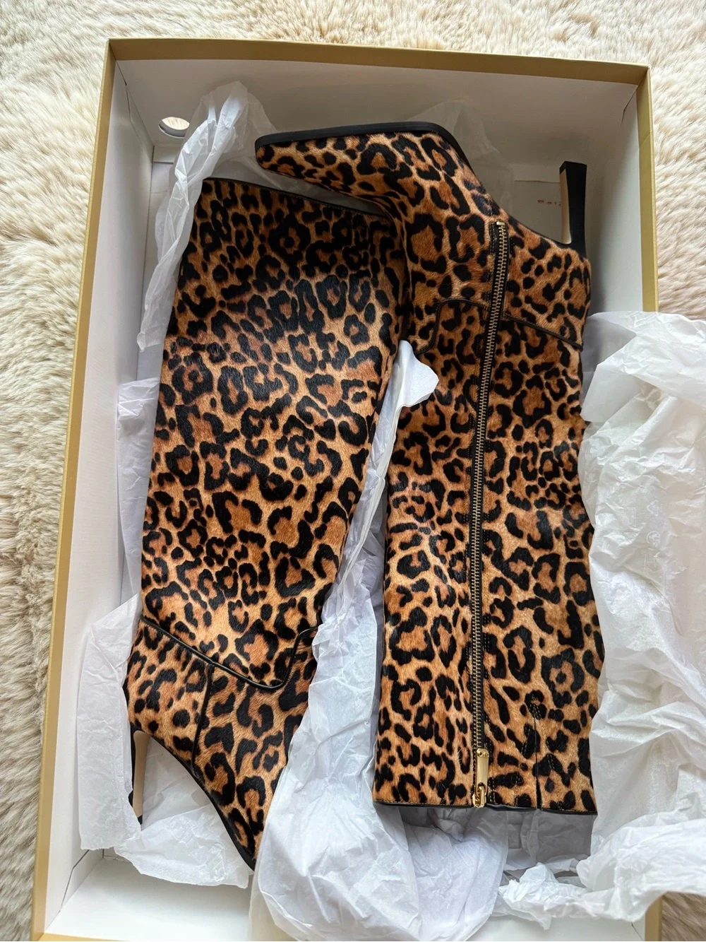 Michael Kors Leopard Print Knee-High Heeled Boots - Tan and Black